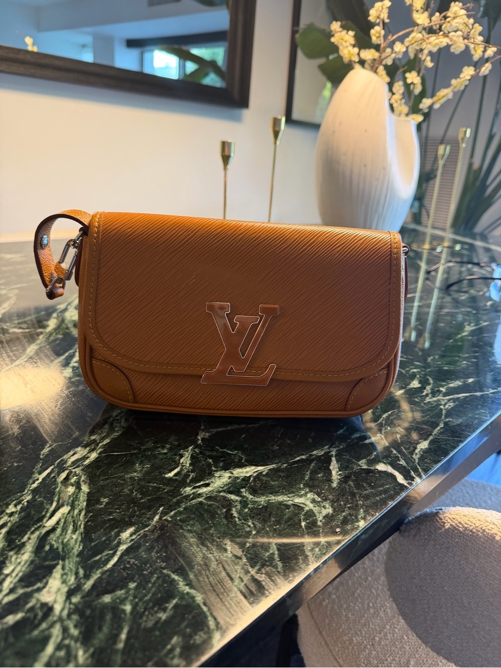 Louis Vuitton Tan Epi Leather Crossbody Bag with LV Logo